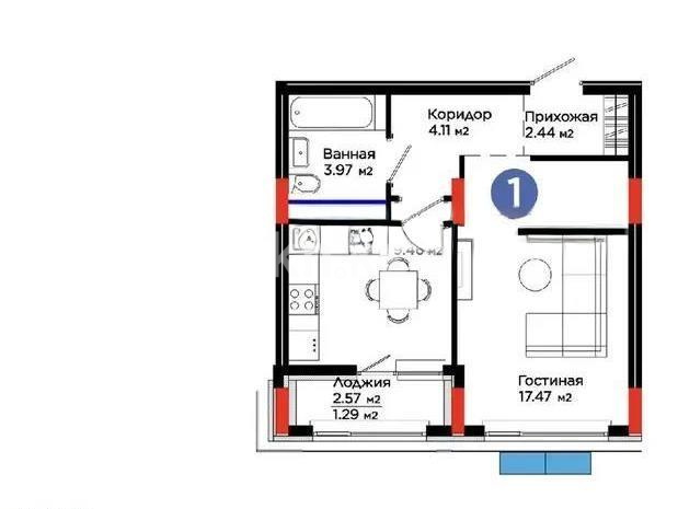 Продажа 1-комнатной квартиры, 38.74 м² в Астане