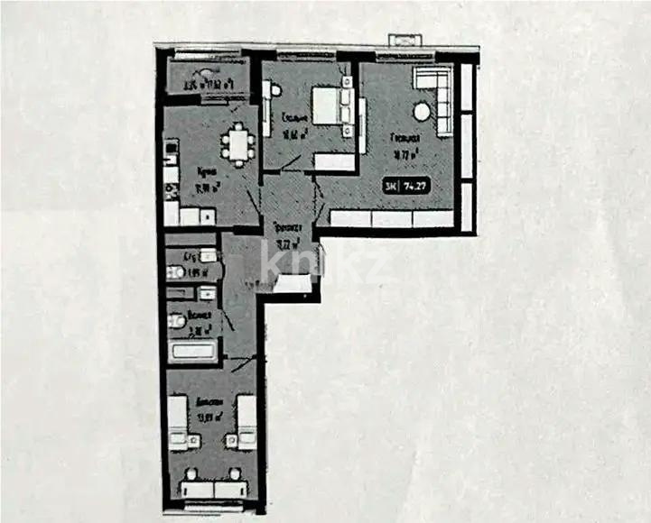 Продажа 3-комнатной квартиры, 77 м² в Астане