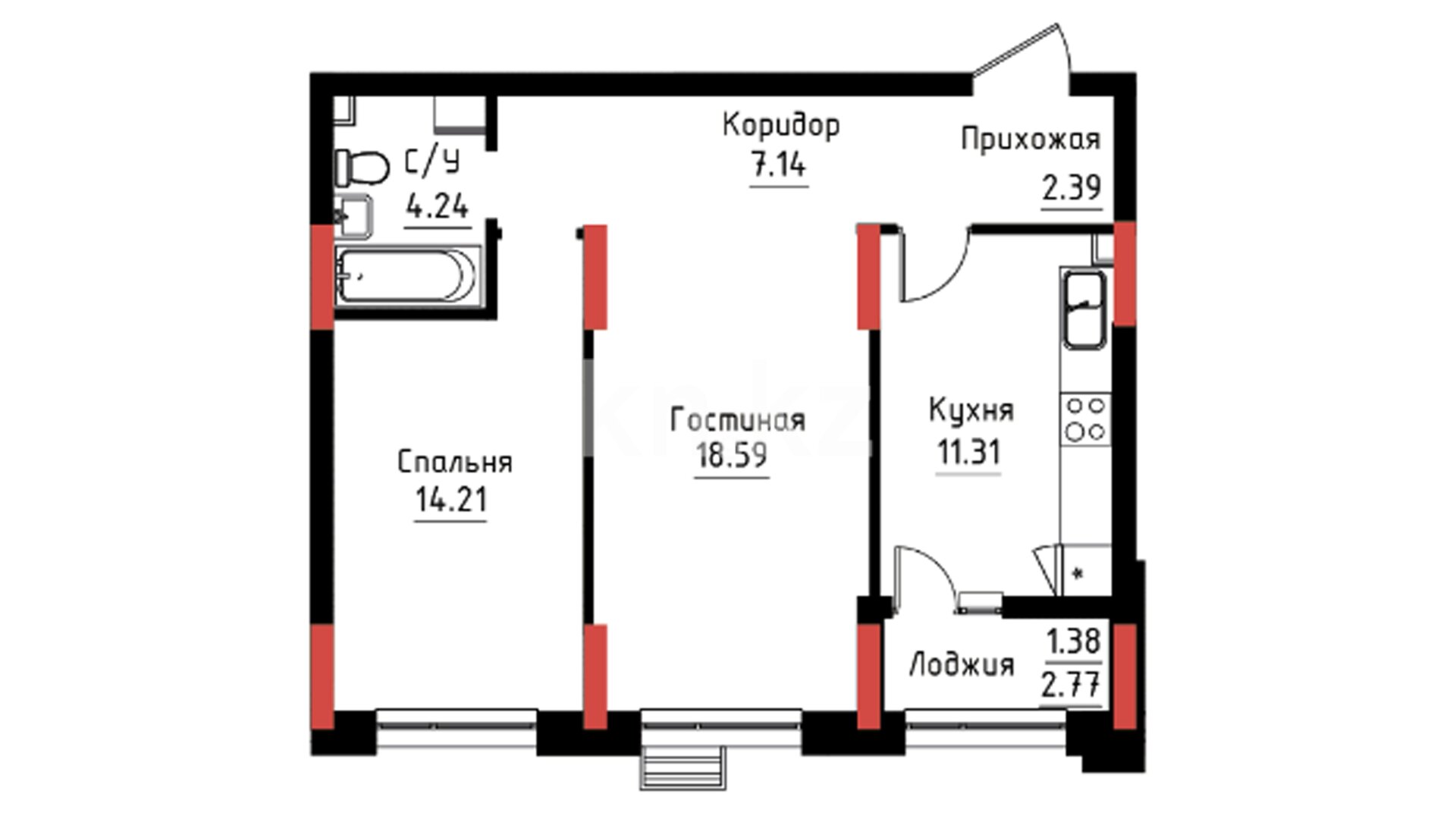 ЖК Gasyr, 2-комнатная, цена 36 741 200 ₸, 620 000 ₸&nbsp;/&nbsp;м²