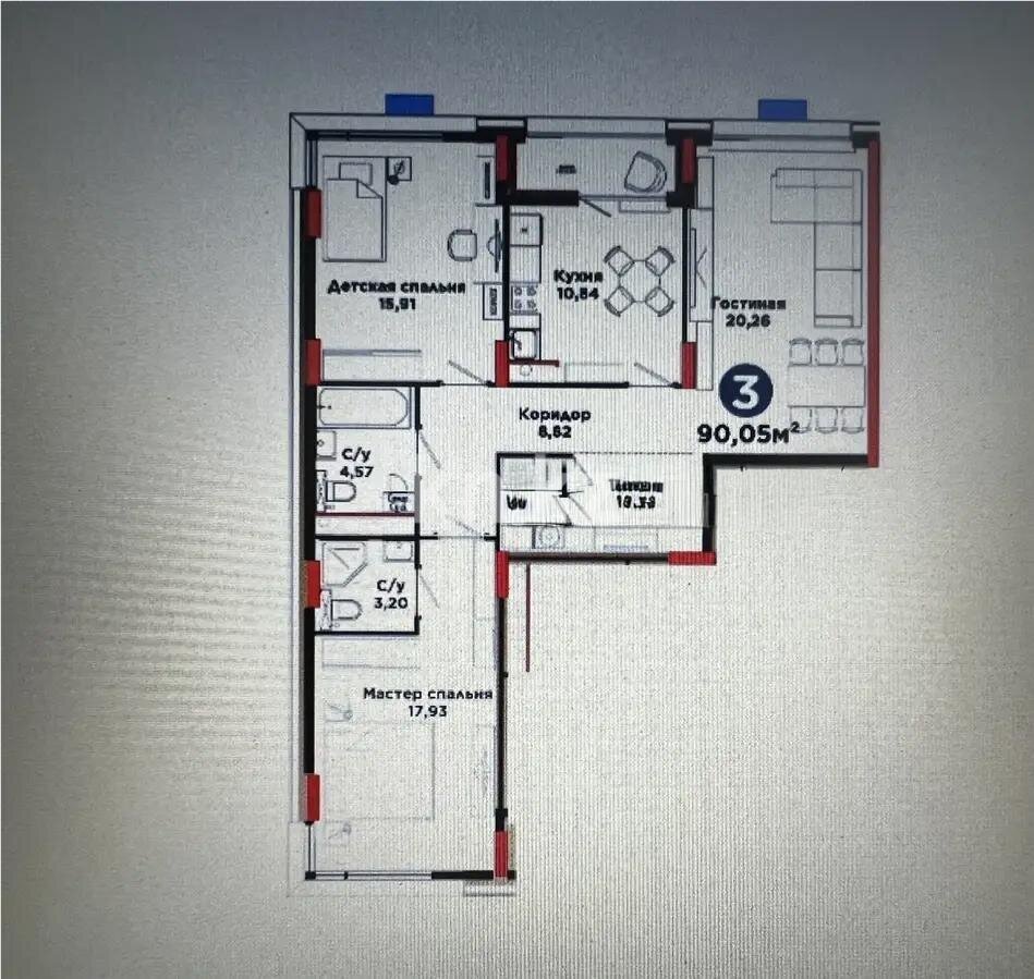 Продажа 3-комнатной квартиры, 90.05 м² в Астане
