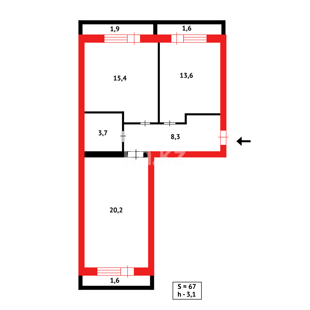 Продажа 2-комнатной квартиры, 67 м² в Караганде - фото 10