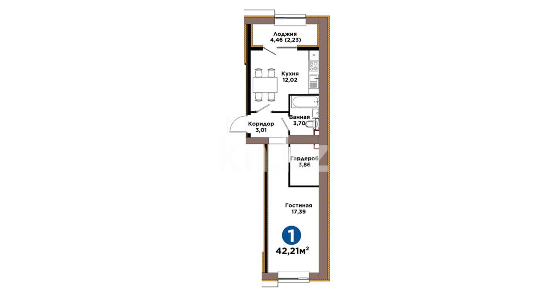 ЖК ŪIA. TARIH, 1-комнатная, цена 28 453 761 ₸, 674 100 ₸&nbsp;/&nbsp;м²