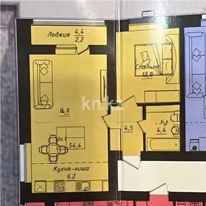 Продажа 2-комнатной квартиры, 54.4 м², ул. Толе би, дом  1 стр в Астане