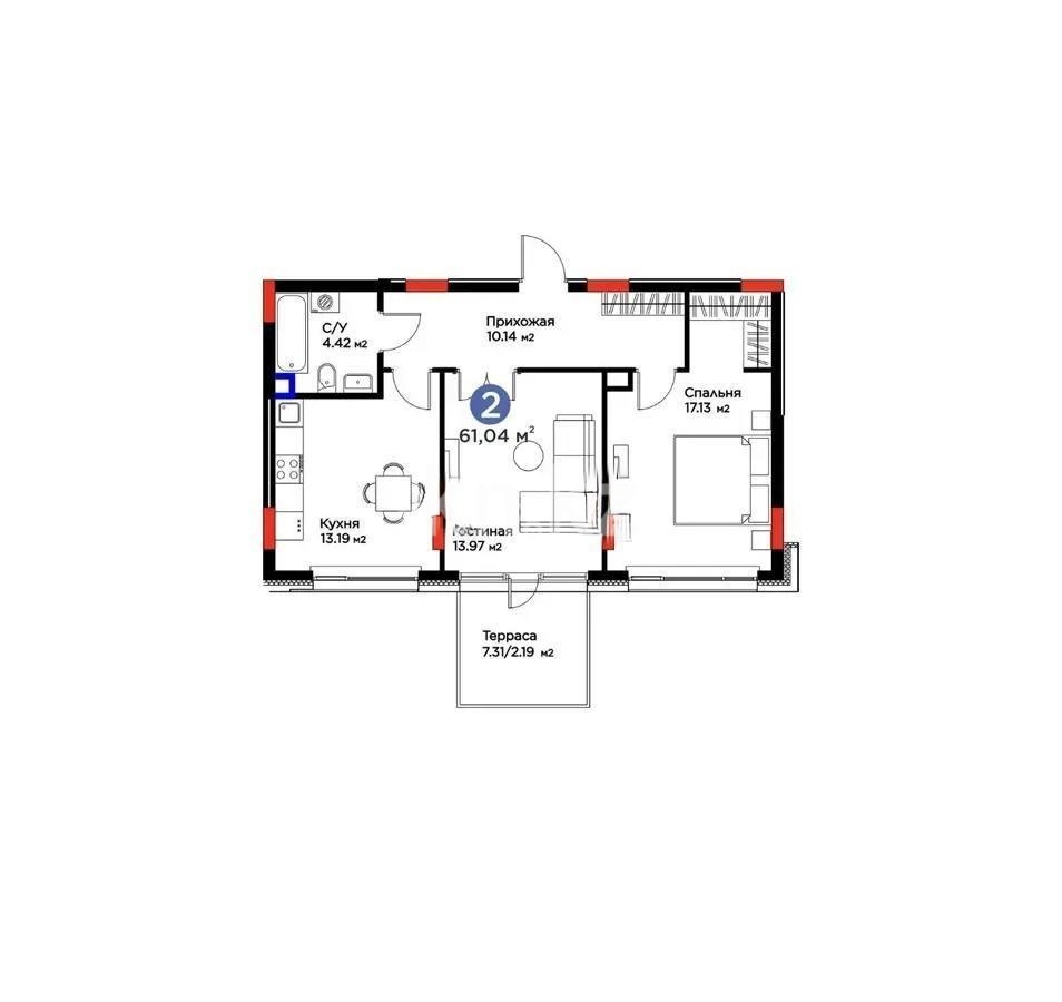 Продажа 2-комнатной квартиры, 60 м² в Астане