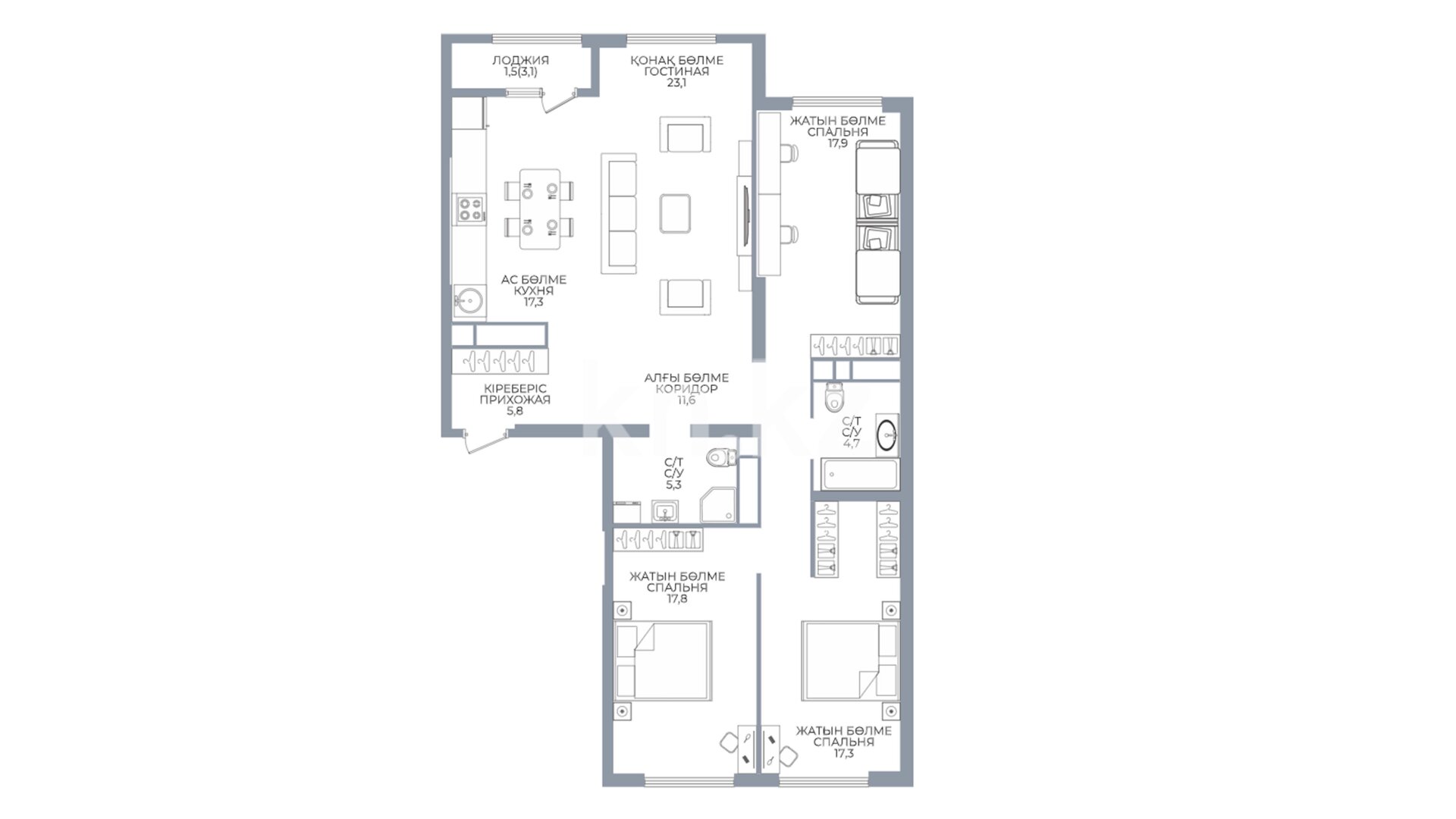 ЖК Riviera Plus, 4-комнатная, цена 95 472 000 ₸, 780 000 ₸&nbsp;/&nbsp;м²