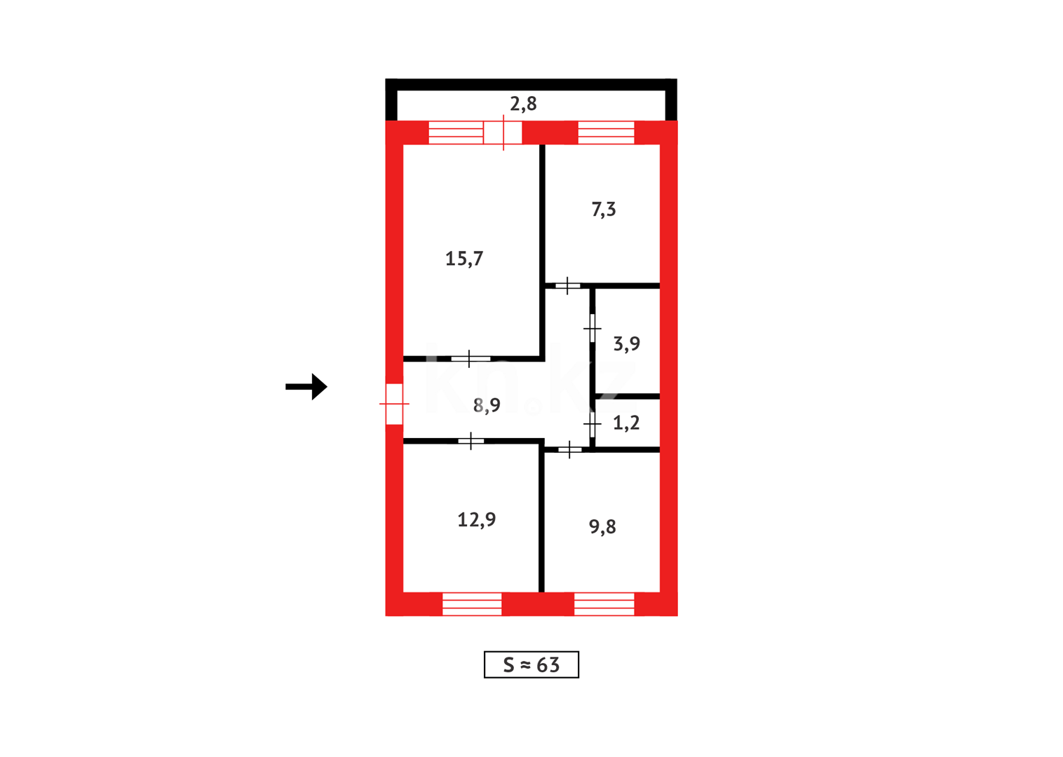 Продажа 3-комнатной квартиры, 62 м² в Караганде - фото 16