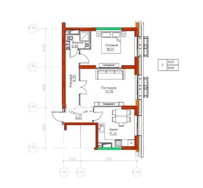Продажа 2-комнатной квартиры, 56 м² в Алматы
