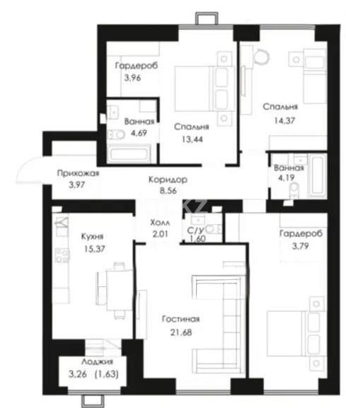 Продажа 4-комнатной квартиры, 117.39 м², ул. Сызганова, дом  1/1 в Астане - фото 3