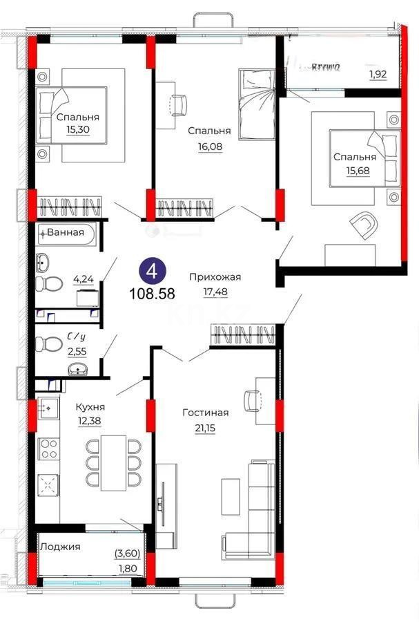 Продажа 4-комнатной квартиры, 109 м², ул. Казыбек би, дом  41/1 в Астане