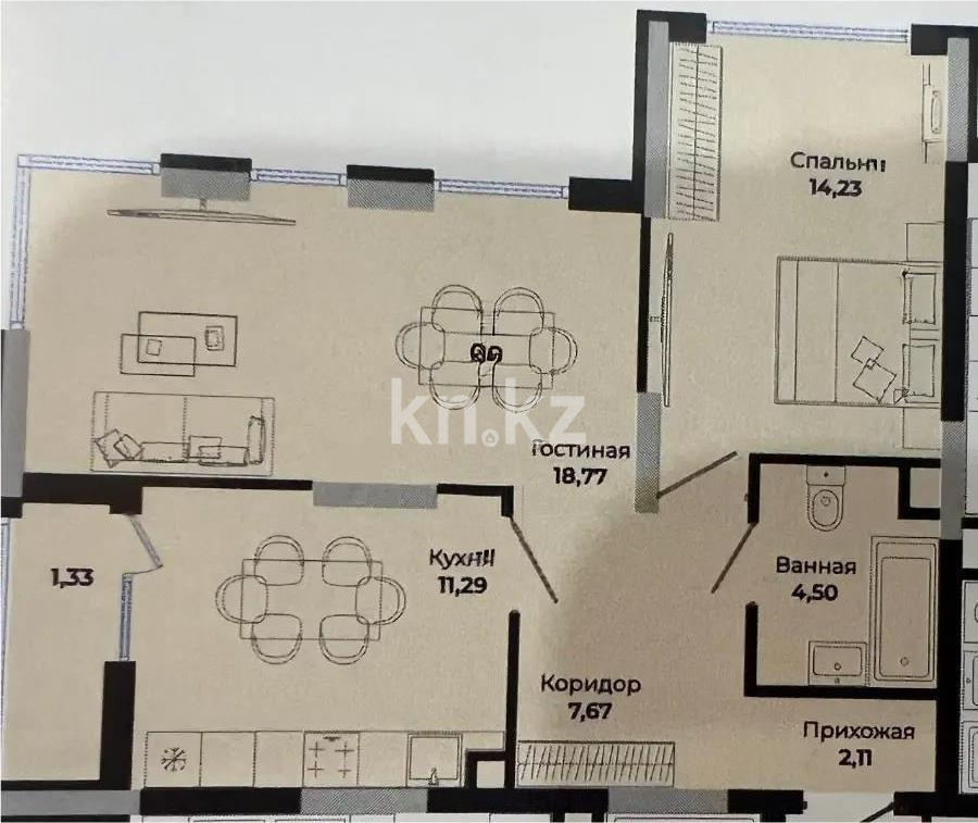 Продажа 2-комнатной квартиры, 59.06 м² в Астане