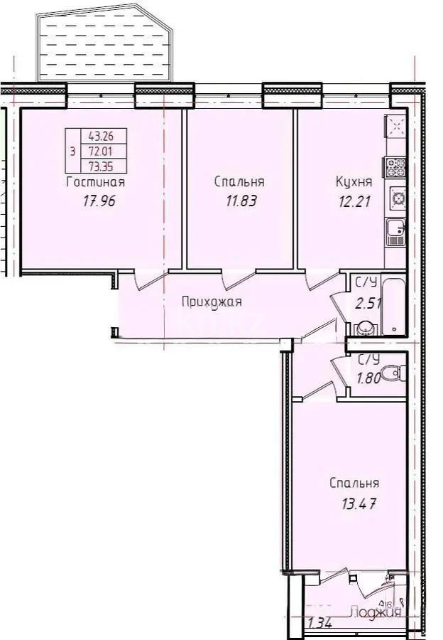 Продажа 3-комнатной квартиры, 73.35 м² в Астане - фото 4