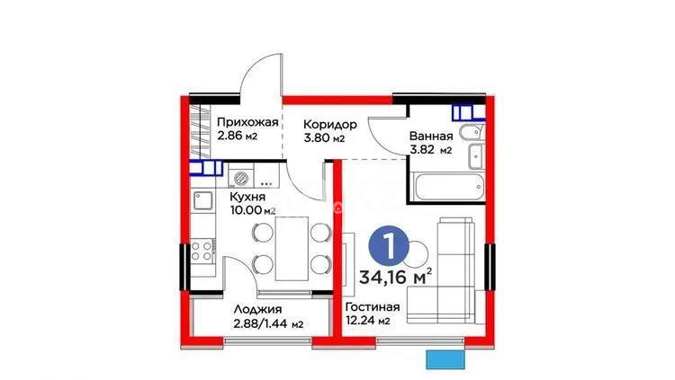 Продажа 1-комнатной квартиры, 34.16 м², ул. Байге, дом  12б в Алматы