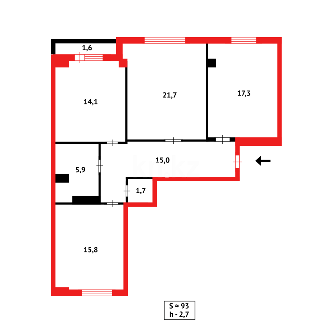 Продажа 3-комнатной квартиры, 93 м², пр. Шахтеров в Караганде - фото 16