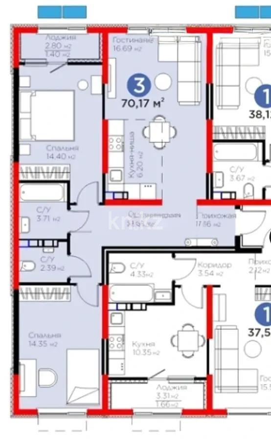 Продажа 3-комнатной квартиры, 70.17 м², ул. Тараз, дом  8/1 стр в Алматы