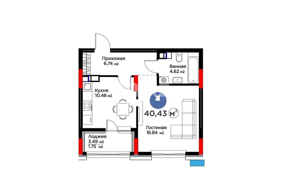 Продажа 1-комнатной квартиры, 40.43 м² в Астане - фото 4