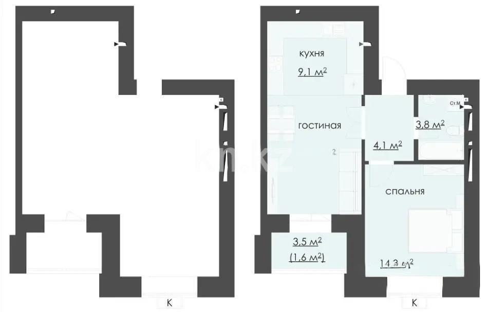 Продажа 2-комнатной квартиры, 48 м², ул. Карбышева, дом  4/3 в Караганде