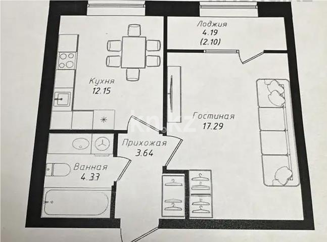 Продажа 1-комнатной квартиры, 39.51 м² в Астане