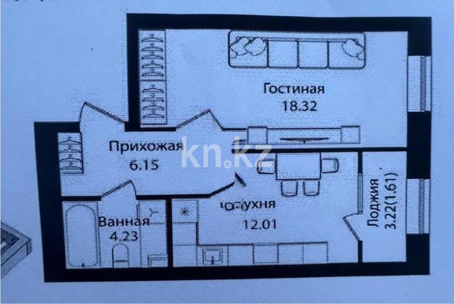 Продажа 1-комнатной квартиры, 42.32 м² в Астане