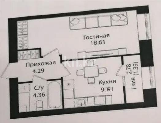 Продажа 1-комнатной квартиры, 38.6 м², ул. Е-15, дом  16 в Астане