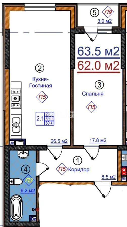 Продажа 2-комнатной квартиры, 63.5 м², пр. Рыскулова, дом  103/7 стр в Алматы