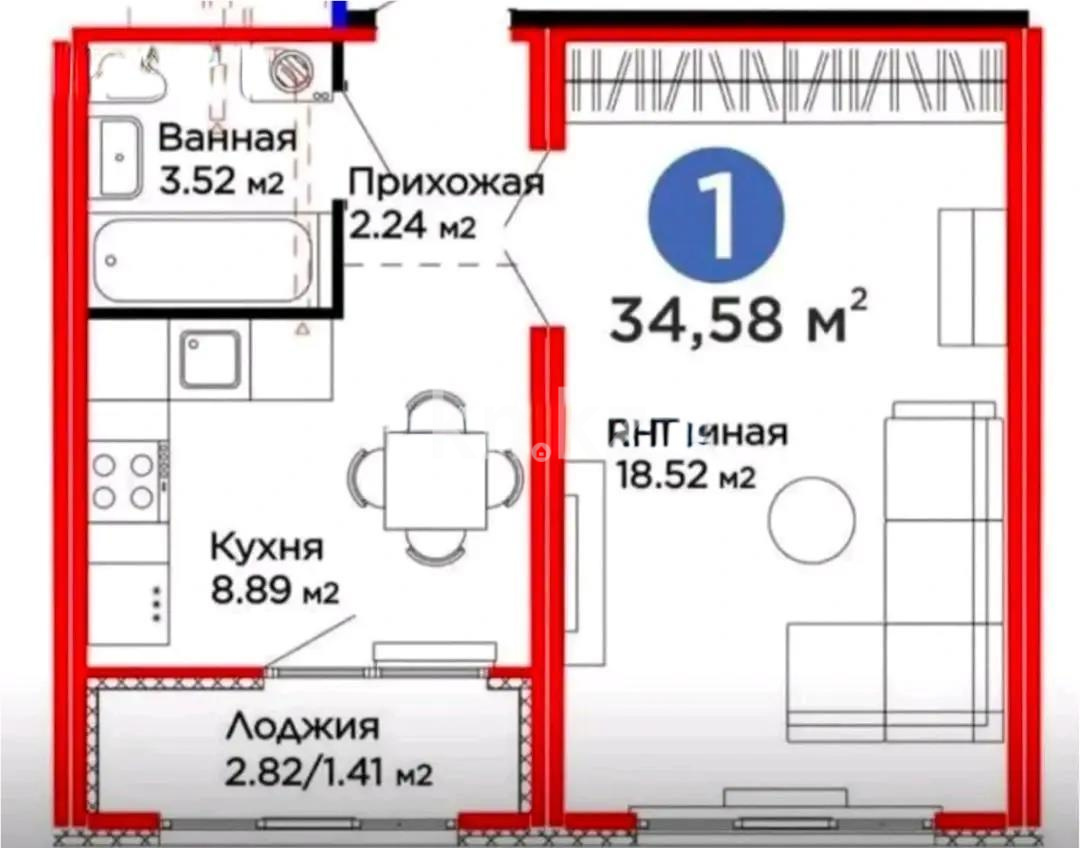 Продажа 1-комнатной квартиры, 35 м² в Астане