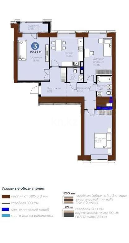 Продажа 3-комнатной квартиры, 91 м² в Астане