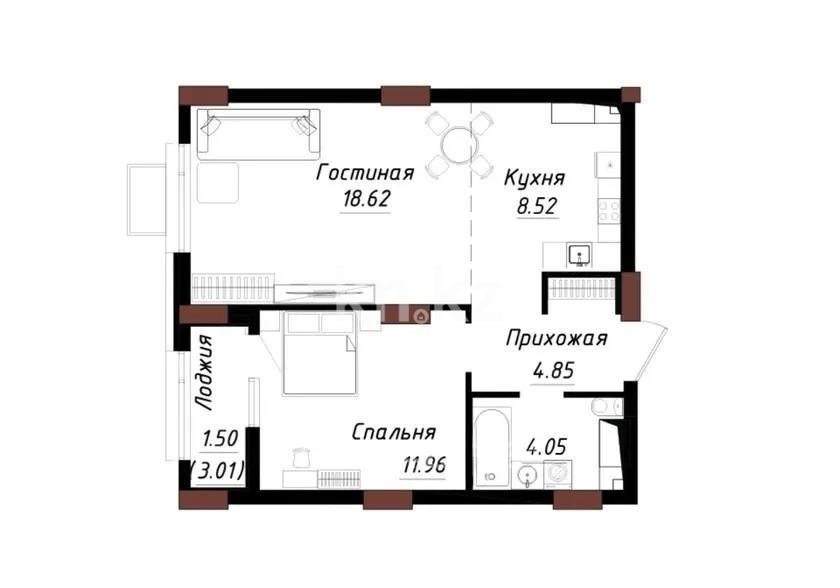 Продажа 2-комнатной квартиры, 49.5 м² в Астане