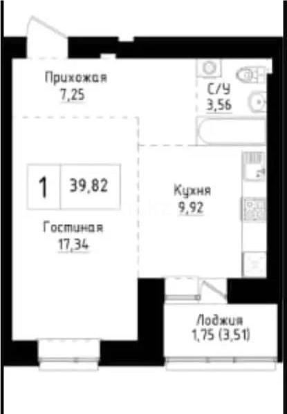 Продажа 1-комнатной квартиры, 39.82 м² в Астане