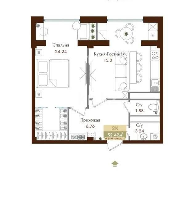 Продажа 2-комнатной квартиры, 52.42 м² в Алматы