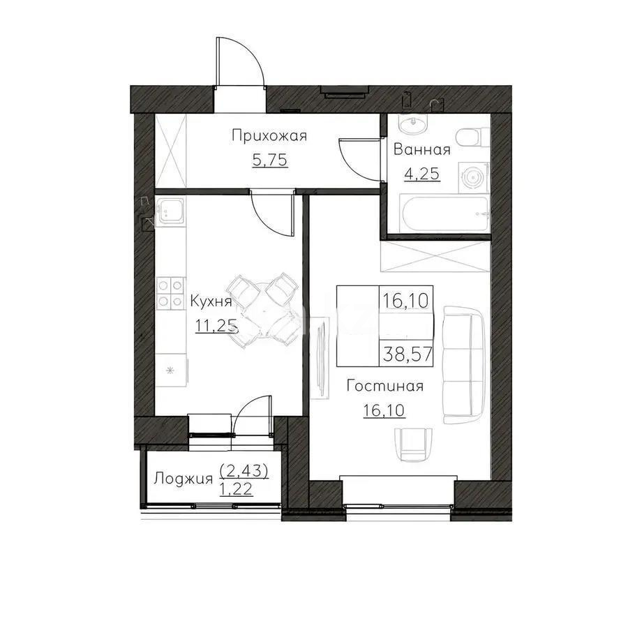 Продажа 1-комнатной квартиры, 39 м² в Астане