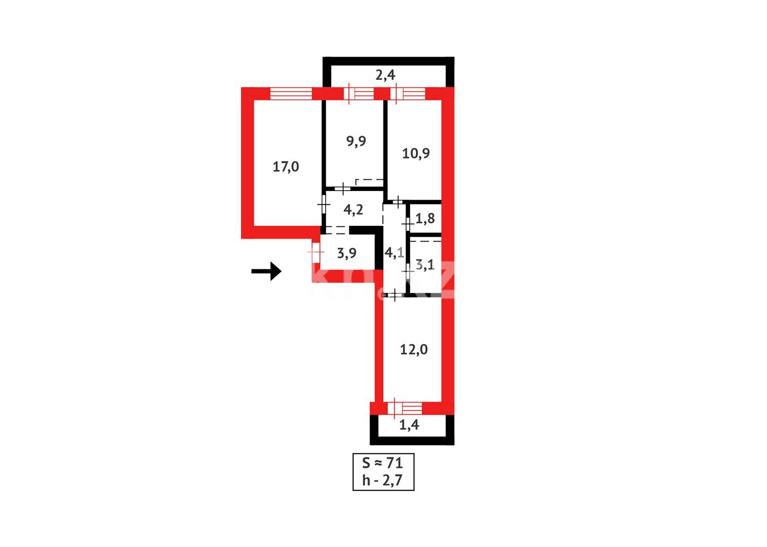 Продажа 3-комнатной квартиры, 71 м² в Астане - фото 9