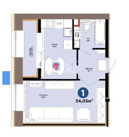 Продажа 1-комнатной квартиры, 34.5 м² в Астане