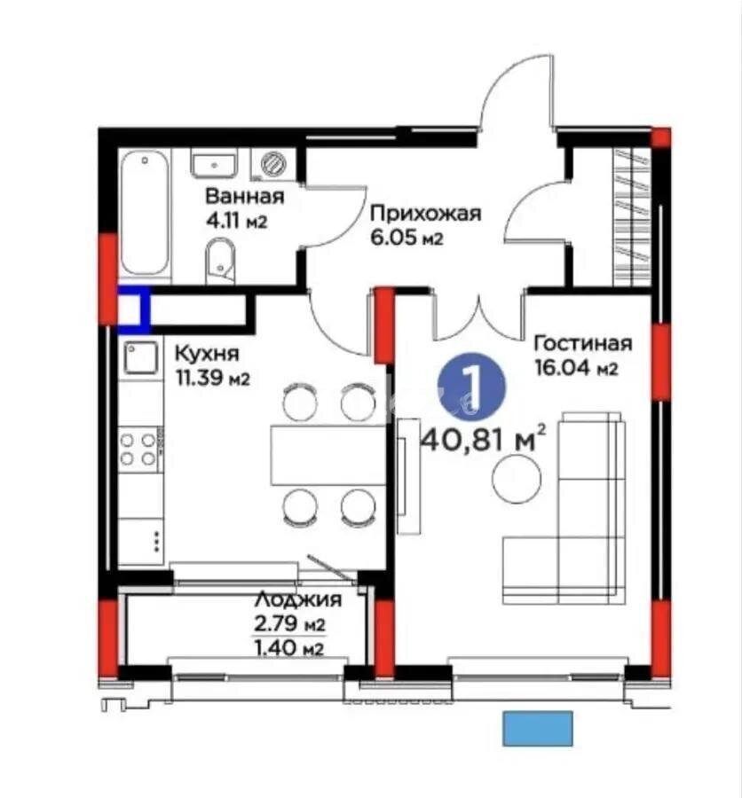 Продажа 1-комнатной квартиры, 40.81 м² в Астане - фото 4