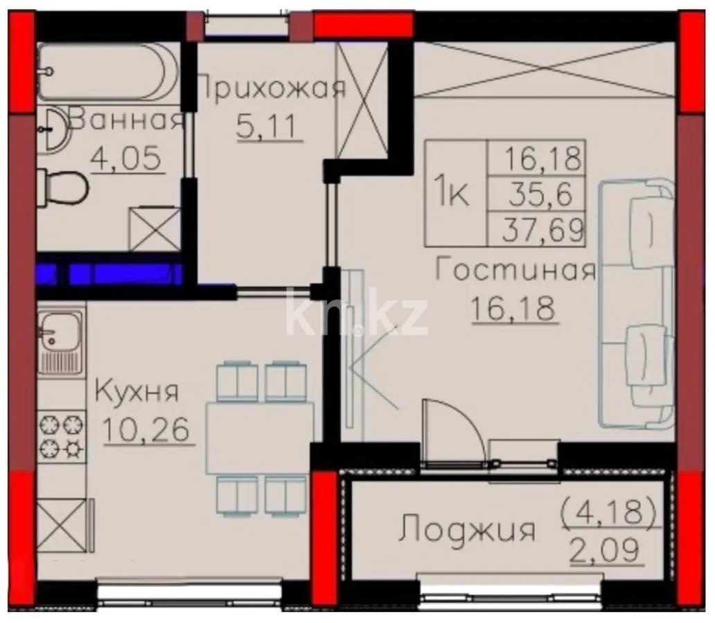Продажа 1-комнатной квартиры, 37.7 м² в Астане