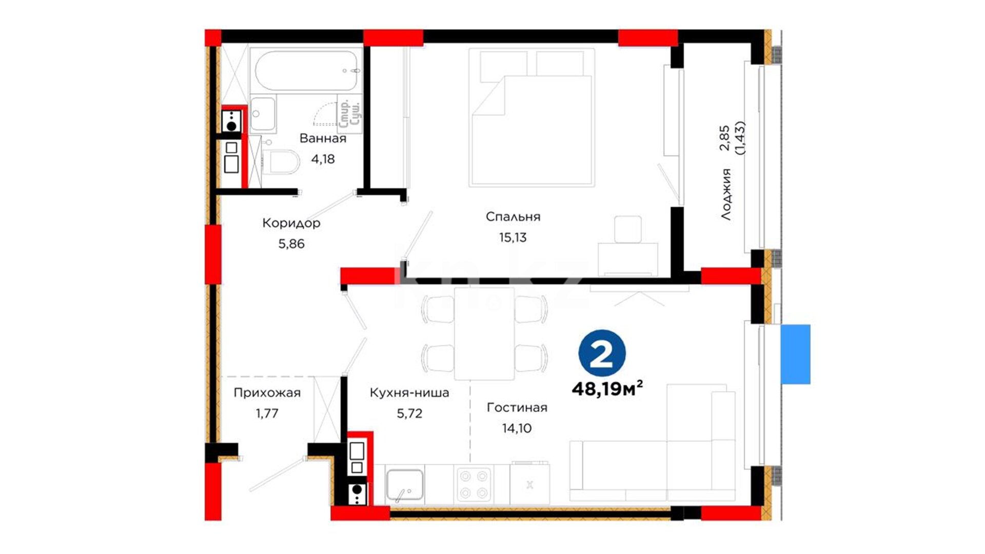ЖК Alem Sana, 2-комнатная, цена 27 060 846 ₸, 560 150 ₸&nbsp;/&nbsp;м²