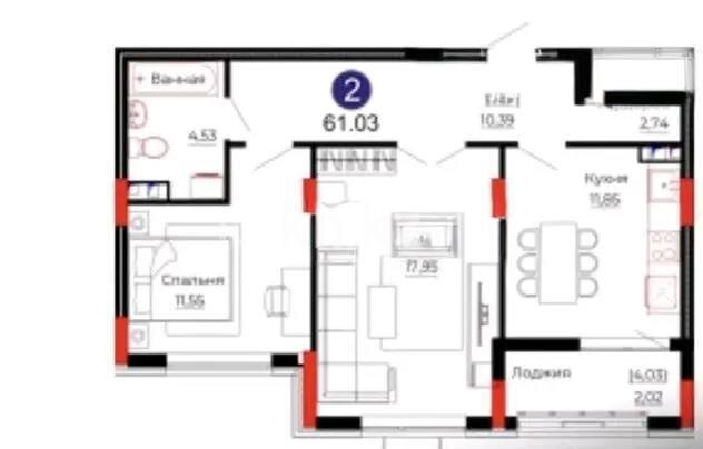 Продажа 2-комнатной квартиры, 61 м² в Астане