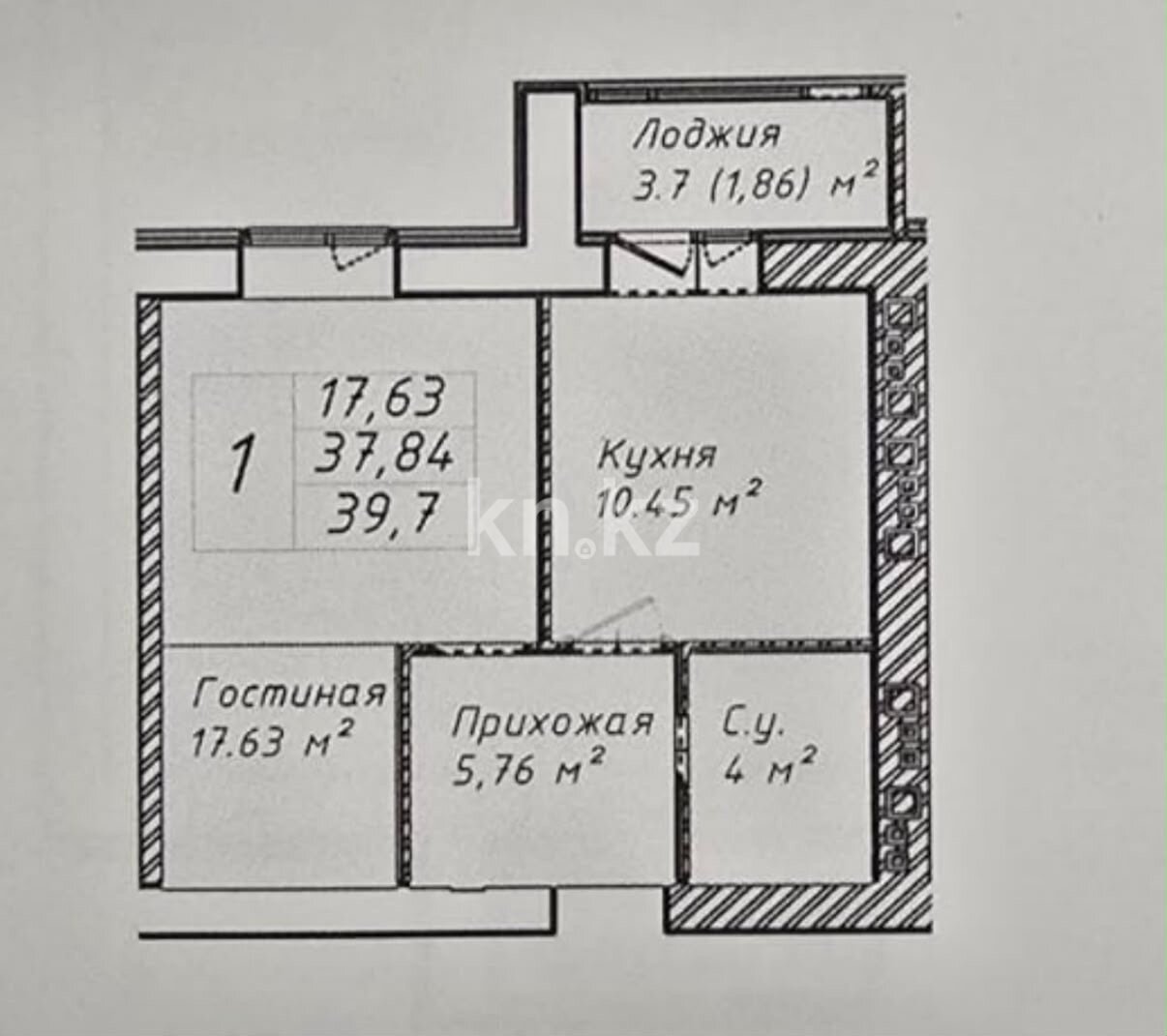 Продажа 1-комнатной квартиры, 39.7 м² в Астане