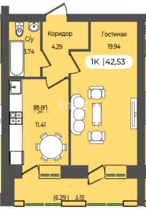 Продажа 1-комнатной квартиры, 42.53 м², ул. Кургальжинское шоссе, дом  Жайсан NS в Астане