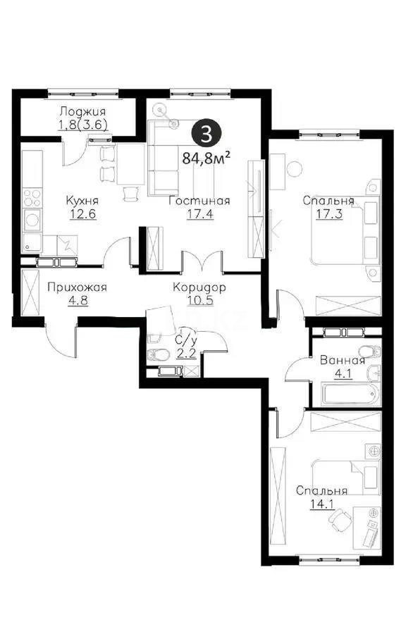 Продажа 3-комнатной квартиры, 84.8 м² в Алматы - фото 8
