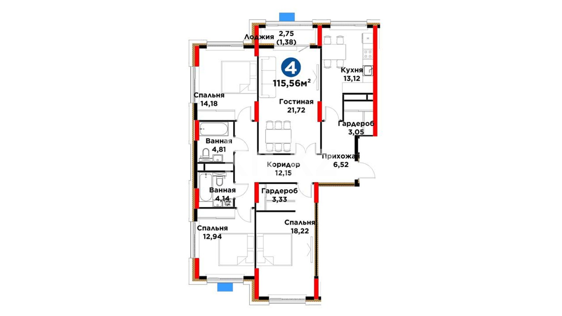 ЖК UIA. DARYN, 4-комнатная, цена 68 746 644 ₸, 594 900 ₸&nbsp;/&nbsp;м²