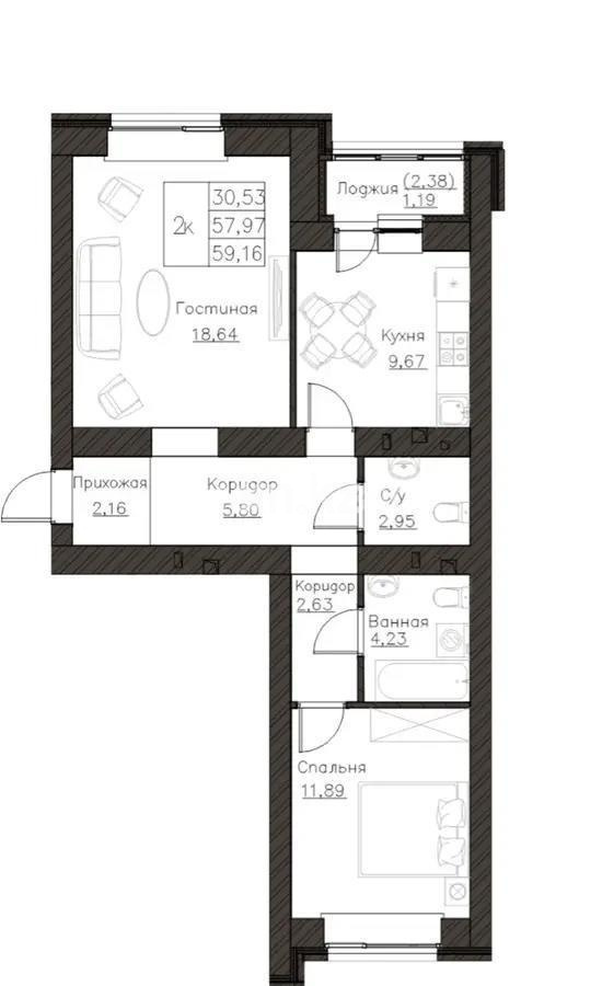 Продажа 2-комнатной квартиры, 60 м², ул. Нажимеденова, дом  52б в Астане - фото 3