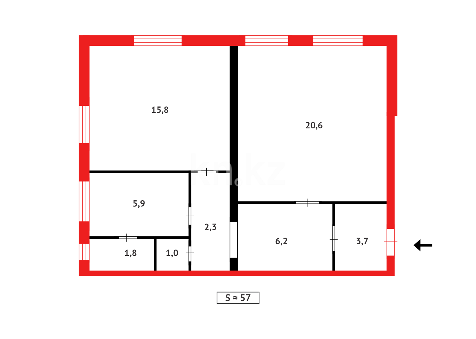Продажа 2-комнатной квартиры, 57 м², ул. Мустафина, дом  16 в Темиртау - фото 9