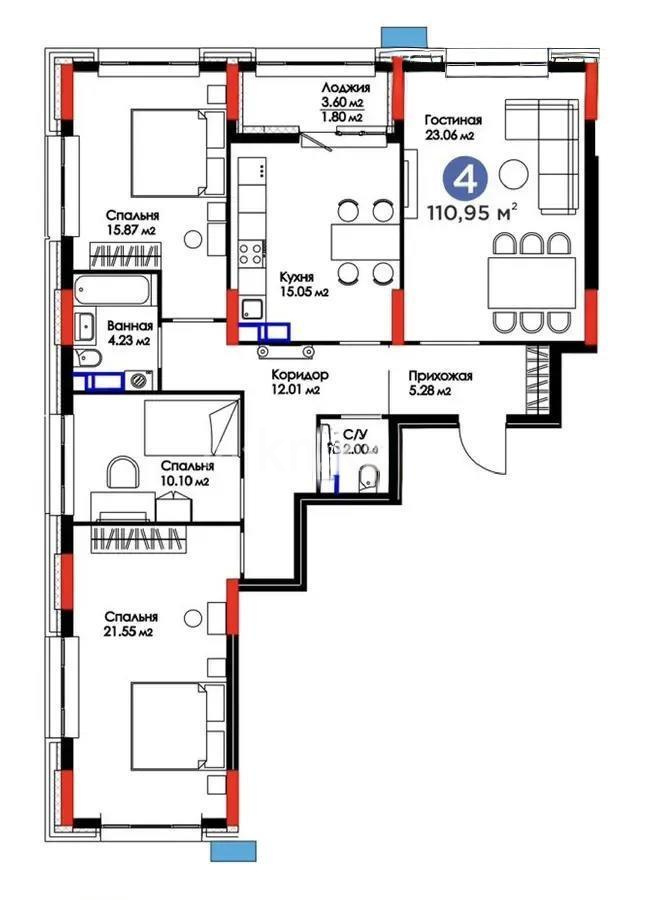 Продажа 4-комнатной квартиры, 110 м² в Астане
