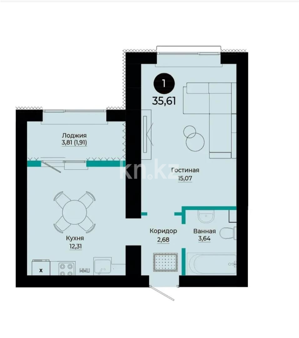 Продажа 1-комнатной квартиры, 35.61 м² в Астане - фото 5
