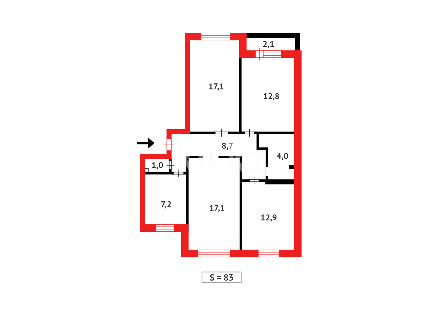 Продажа 4-комнатной квартиры, 82 м², ул. Озёрная в Темиртау - фото 15