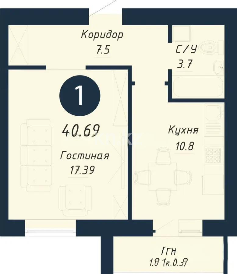 Продажа 1-комнатной квартиры, 45 м² в Астане