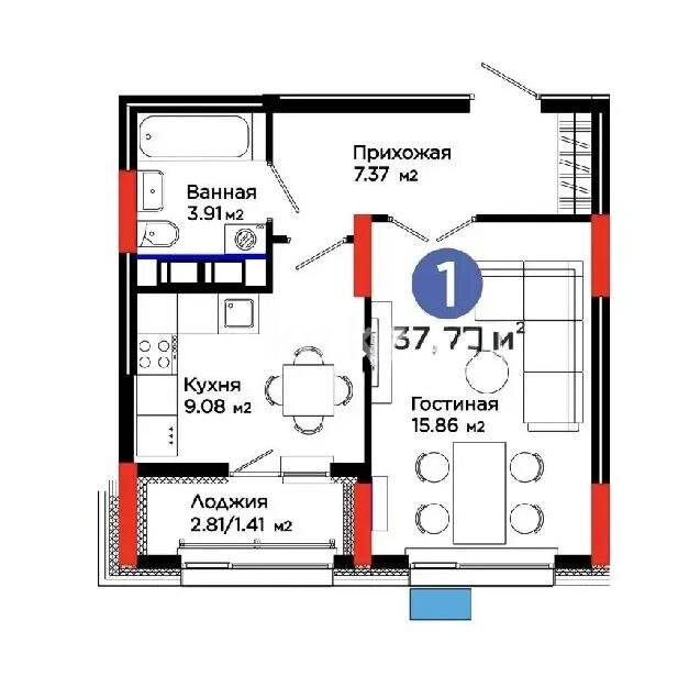 Продажа 1-комнатной квартиры, 38 м² в Астане