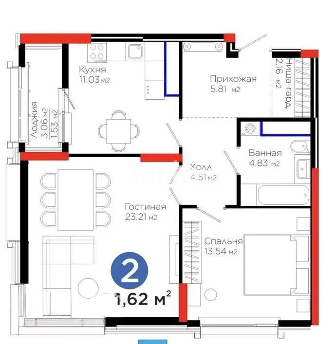 Продажа 2-комнатной квартиры, 66.6 м², пр. Аль-Фараби, дом  3 в Астане