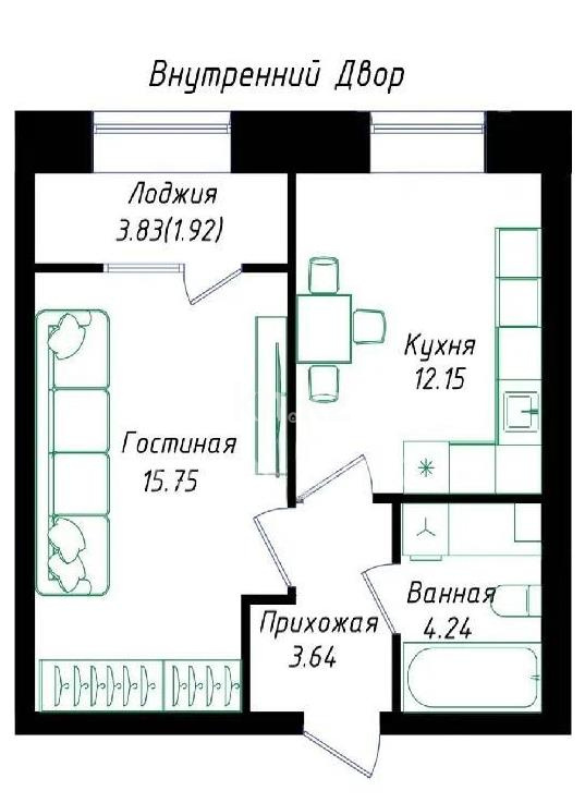 Продажа 1-комнатной квартиры, 38 м² в Астане