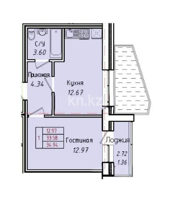 Продажа 1-комнатной квартиры, 35.54 м² в Астане - фото 2